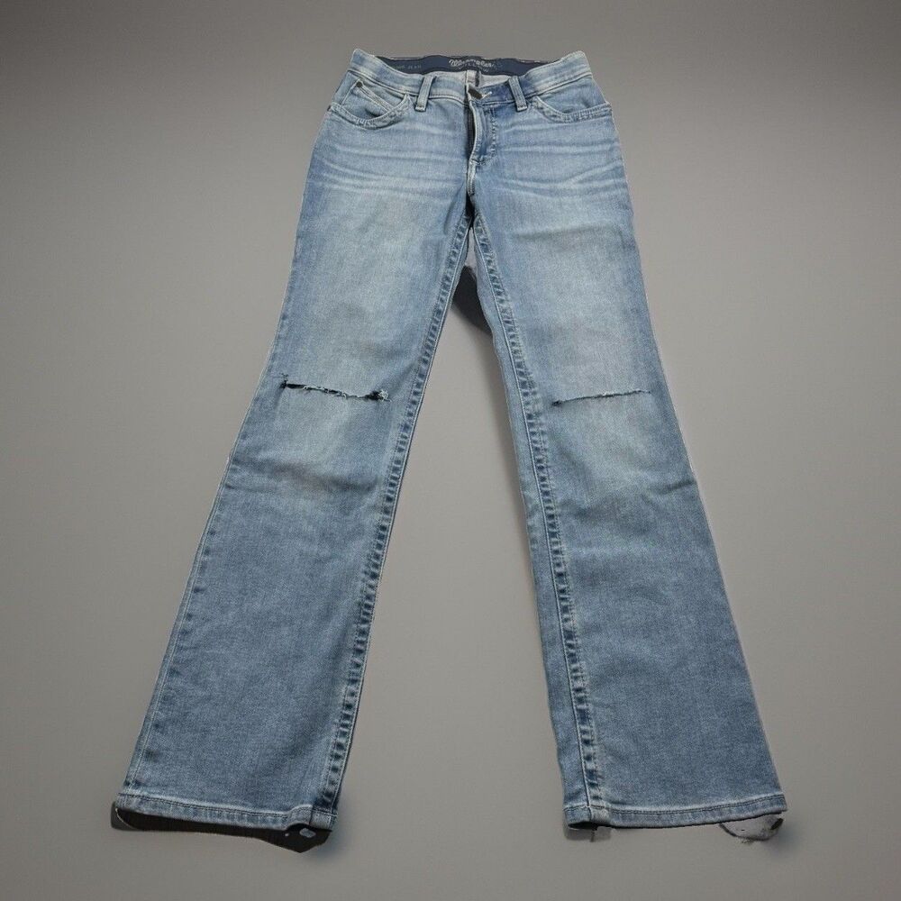 Wrangler Willow Ultimate Riding Jeans Juniors 3 (28x32) Lt Wash Boot Cut Torn